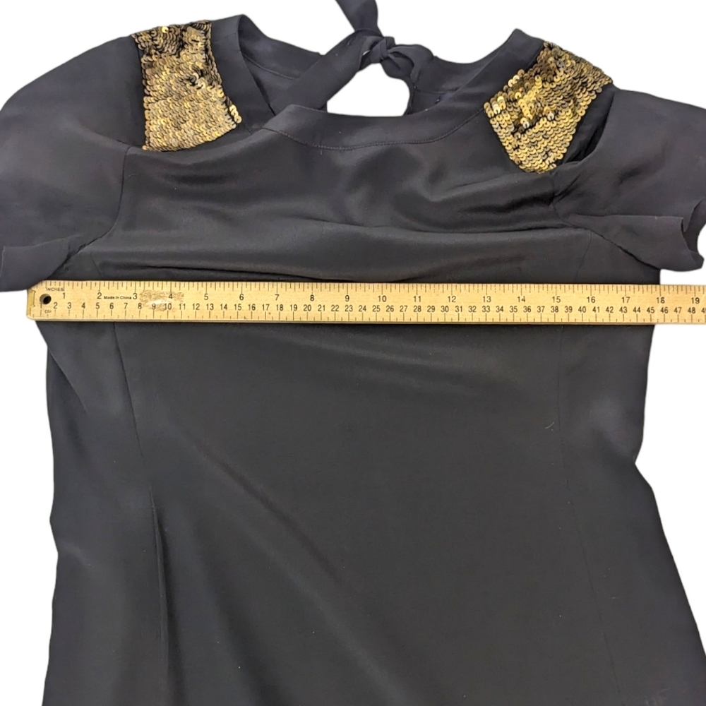 Madewell Silk Sequin Mini Dress Womens 2 Black Gold Cocktail Party Short Sleeve - Picture 8 of 11